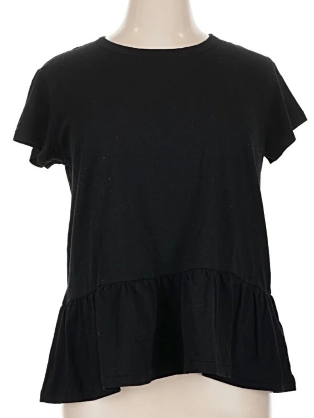 Caslon Black Ruffle Hem Short Sleeve Shirt Size Small